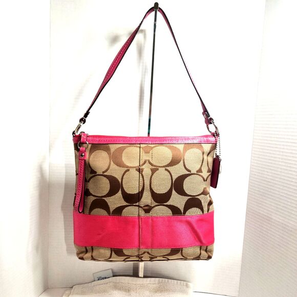 Coach G0973-F13674 Signature Logo Print Pink Satchel Top Handle Bag & Wallet - Picture 1 of 16